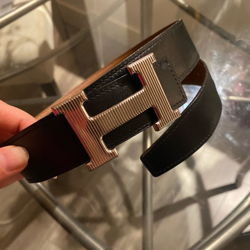 Hermes Silver Black & Brown Reversible Belt 41 inches Authentic